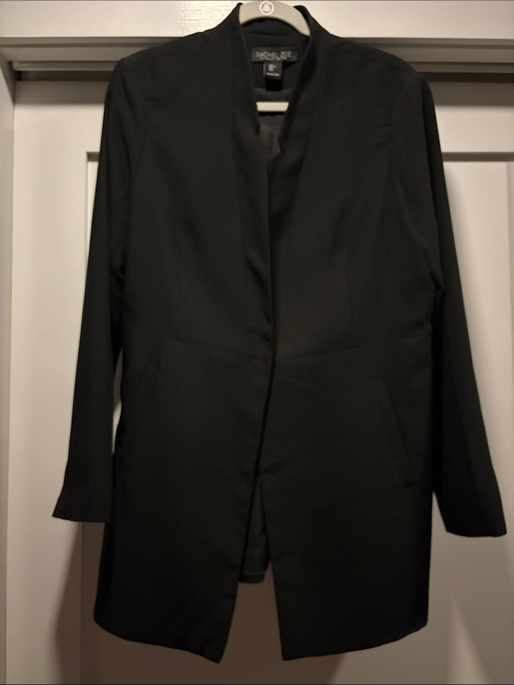 Rachel Zoe Black Collarless Long Coat Blazer